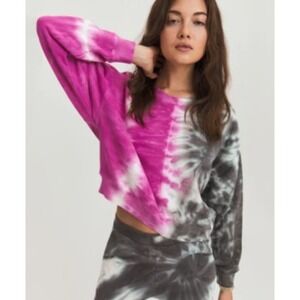 Something Navy Aspen Bicolor Tie Dye Sweatshirt Pink Gray Small Lounge Boho Cozy